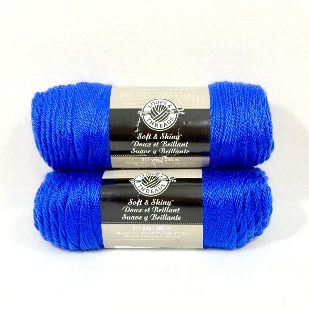 Loops & Threads Soft & Shiny Acrylic Yarn Royal Blue - Lot of 2 New Skeins